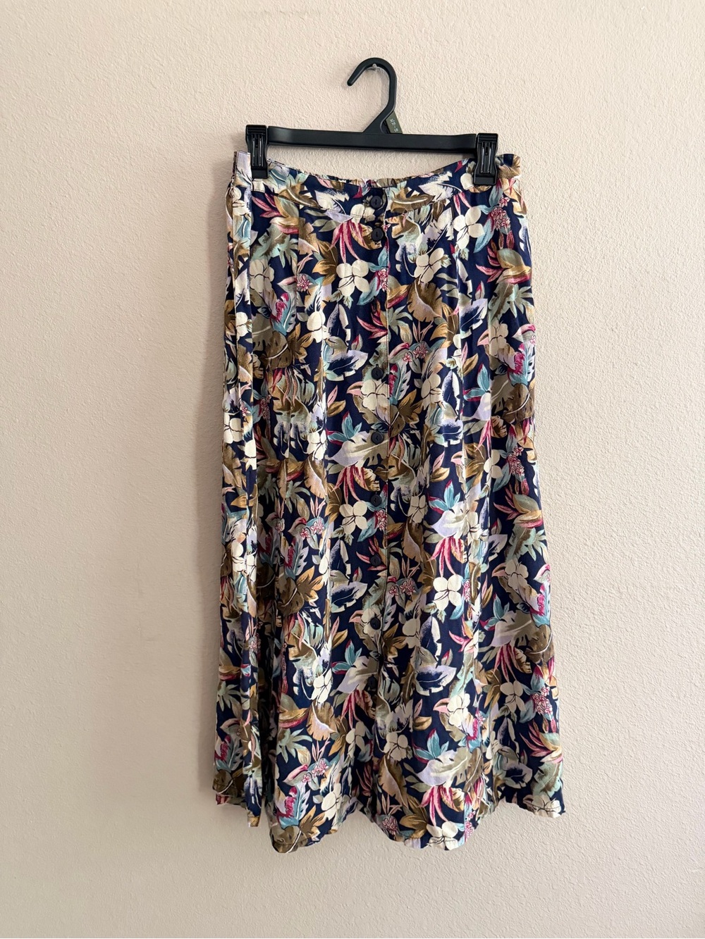 Vintage Sag Harbor Tropical Button Front Midi Skirt